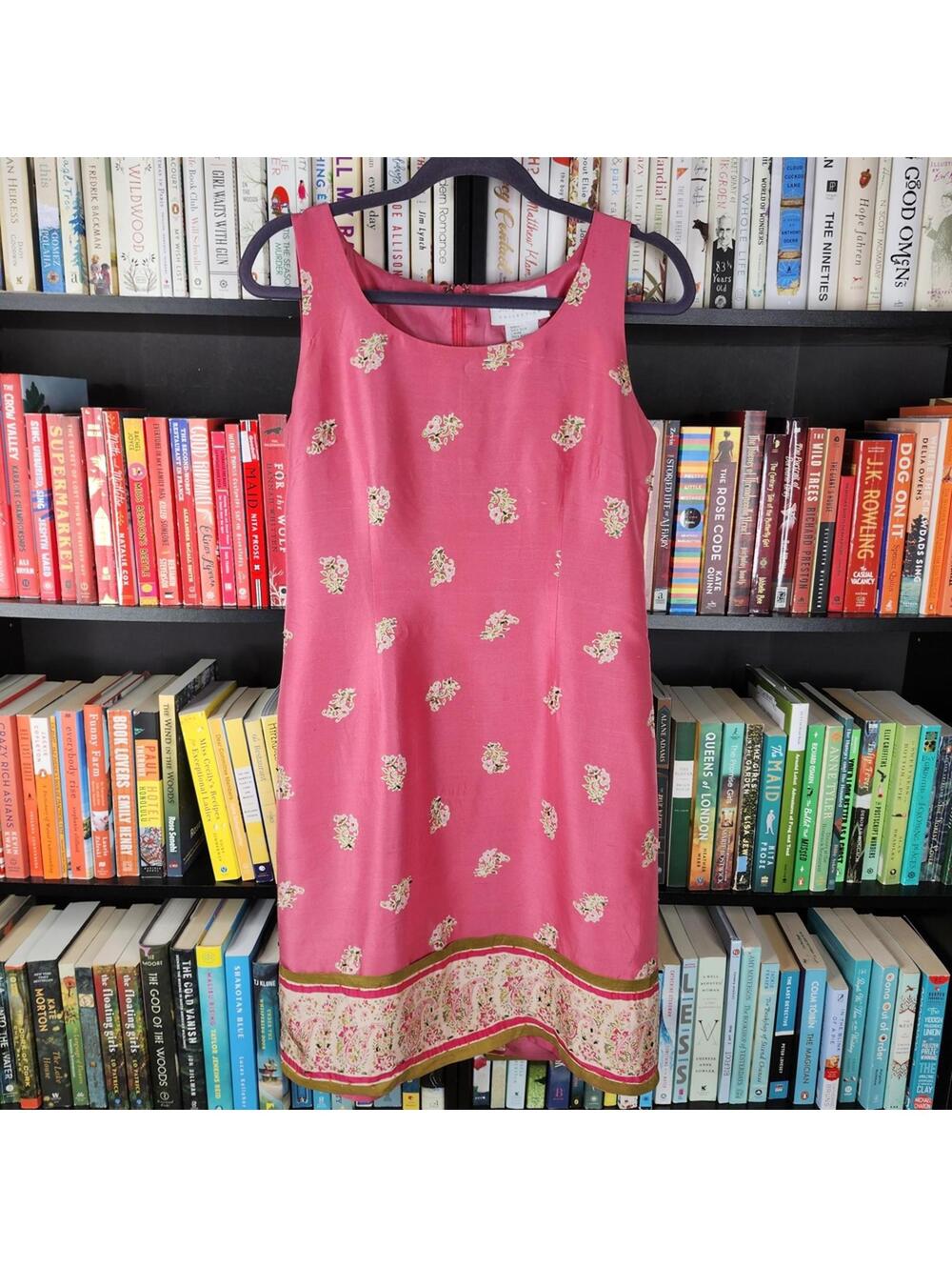 Silk Club Collection Pink 100% Silk Paisley Border Dress Size 8